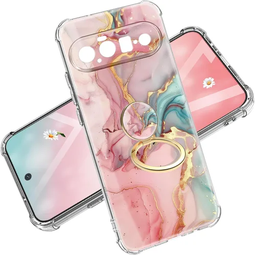 Vista 52 de Funda para Google Pixel 10A, 5G, mármol y flores, delgada, anticaídas, a prueba de golpes, suave, a prueba de golpes, transparente, fundas negro