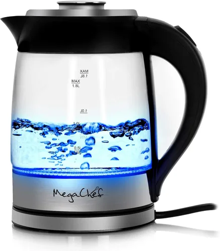 Vista 2 de [Usado] MegaChef 1.8Lt. Cuerpo de vidrio y hervidor de té eléctrico de acero inoxidable con infusor de té