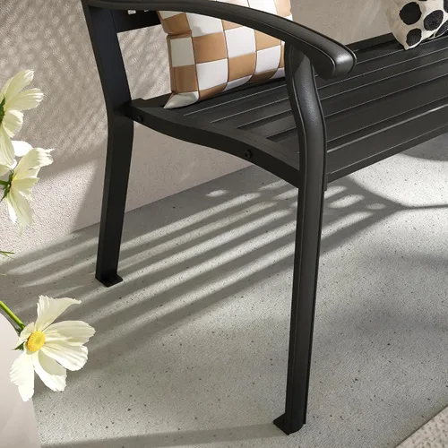 Vista 6 de VICLLAX Banco de jardín para exteriores de 50 pulgadas con reposabrazos y respaldo, banco de metal impermeable para patio, parque, porche, patio