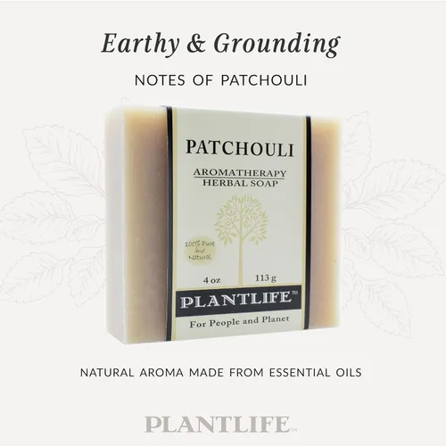 Vista 4 de Plantlife Jabón en barra de pachulí, jabón hidratante y calmante para tu piel, hecho a mano con ingredientes a base de plantas, hecho en California