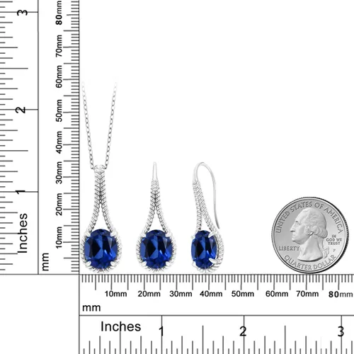 Vista 3 de Gem Stone King Gemstone Birthstone Pendant and Earrings Jewelry Set For Women In 925 Sterling Silver Oval 12X10MM With 18 Inch Silver Chain