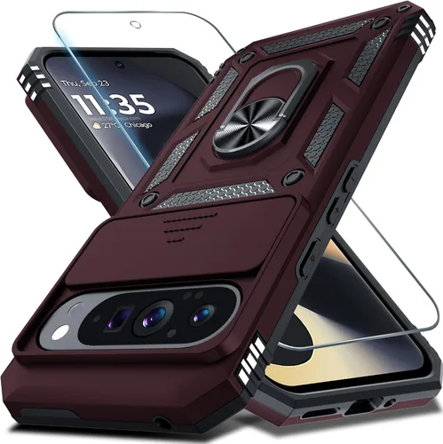 Vista 48 de Janmitta - Funda compatible con Google Pixel 9 Pro XL con cubierta deslizante para lente de cámara incorporada + protector de pantalla + soporte