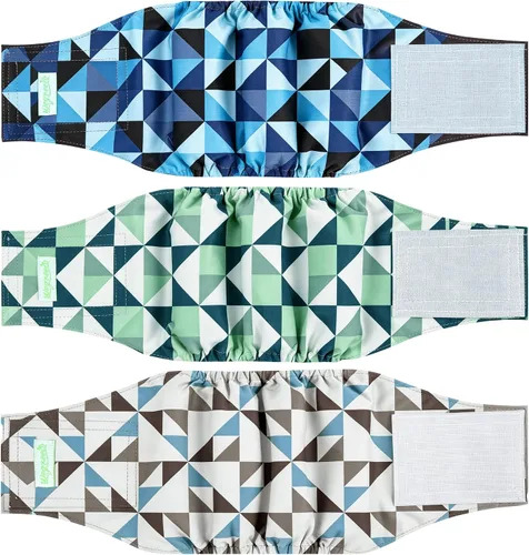 Vista 15 de Pañales para perro macho Wegreeco, lavables (paquete de 2), envoltorio para vientre lavable para perro macho, multicolor/fantasía (JEANS)