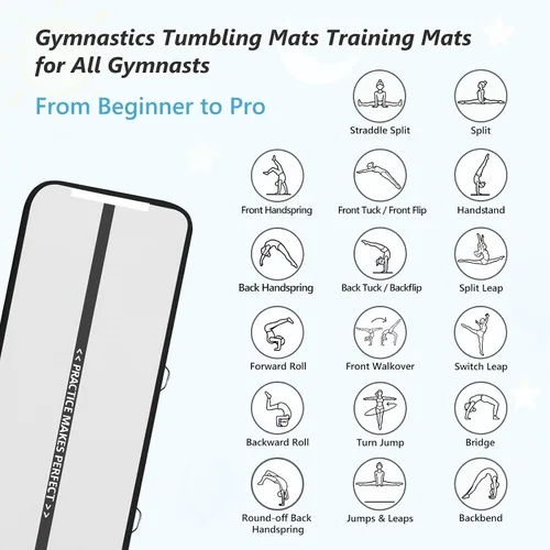 Vista 6 de VOFiTNY Colchoneta de gimnasia multiusos de 6.6/10/13/16/20 pies, resistente e inflable, para el hogar y el gimnasio