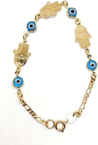 Vista 2 de Pulsera de mano de Hamsa chapada en oro de 18 quilates con cuentas azul turco del mal de ojo