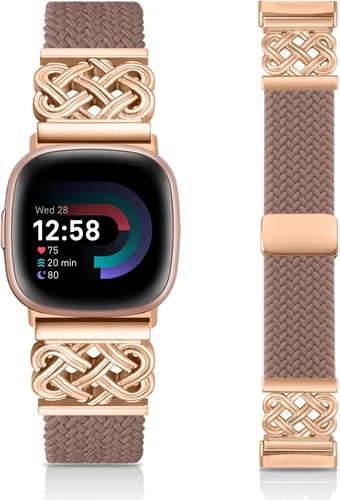 Vista 10 de Correa trenzada compatible con Fitbit Versa 4 bandas para mujer/Versa 3/Sense 1/Sense 2, cierre magnético, tela de nailon con correas de hebilla