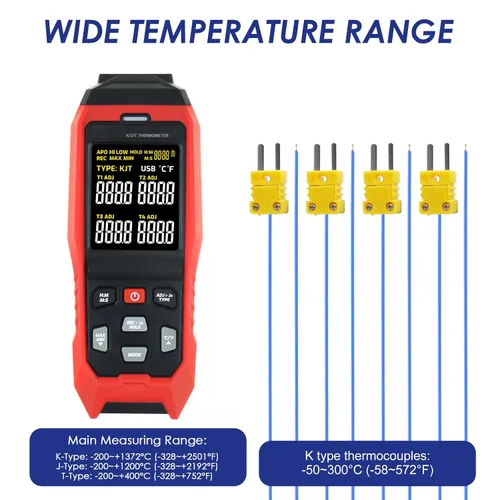 Vista 6 de Termómetro de termopar registrador de datos de temperatura, termómetro tipo K/J/T de 4 canales con 5000 grupos de registro de datos y exportación