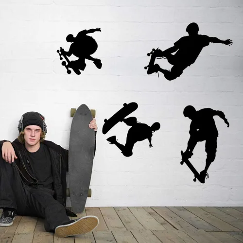 Vista 3 de Adhesivo de pared Rasiarpio Playing Skateboard Wall Decal Cool Style PVC Decor extraíble hogar sala de estar dormitorio decoración