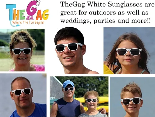 Vista 4 de TheGag Gafas de sol blancas a granel (paquete de 36) gafas de sol para boda, fiesta nupcial, paquete de recuerdos de fiesta para mujeres y hombres
