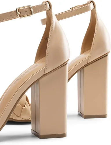 Vista 6 de DREAM PAIRS - Sandalias de tacón cuadrado para mujer, con tira trenzada de tobillo y punta abierta, zapatos de tacón alto para fiestas, bodas