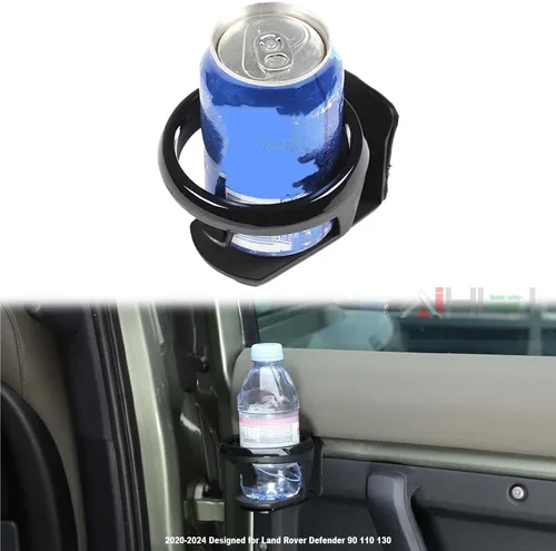 Vista 3 de AJHLJ® Portavasos de agua de coche para Land Rover Defender 90 110 130 2020-2024 2020-2024 acero al carbono negro puerta de coche soporte