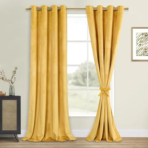 Vista 26 de DWCN - Juego de 2 paneles de cortina de terciopelo con ojales negros, tratamiento de ventanas con aislamiento térmico, apilables, decoración moderna