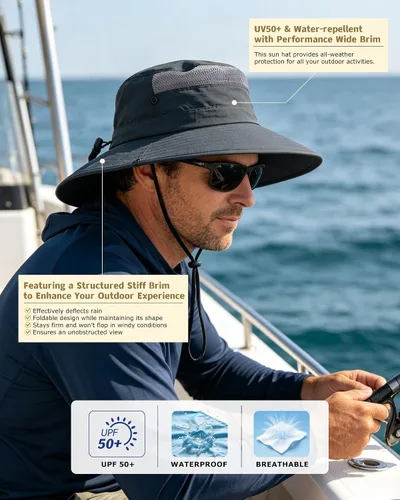 Vista 3 de Paquete de 3 sombreros Boonie para hombre, protección UV, sombrero de pesca al aire libre para senderismo, safari y jardinería