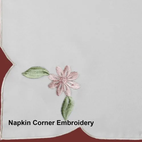Vista 4 de Creative Linens Mantel bordado con diseño de margaritas rosas y flores pastel, 68 x 104 pulgadas, rectangular y 12 servilletas marfil primavera