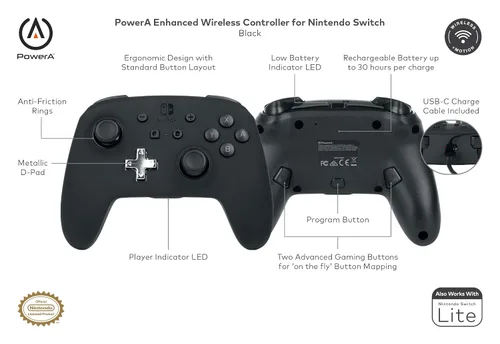 Vista 4 de PowerA Enhanced Wireless Controller for Nintendo Switch/Switch 2 / Switch Lite/OLED Model - Black - Gamepad, game controller, Officially Licensed