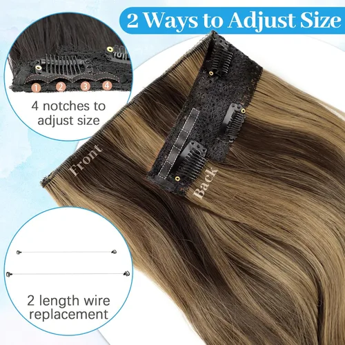 Vista 6 de KooKaStyle Extensiones de Cabello con Alambre Invisible, Largas, Lacias, en Capas, Sintéticas con Alambre Transparente, Tamaño Ajustable, 6 Clips