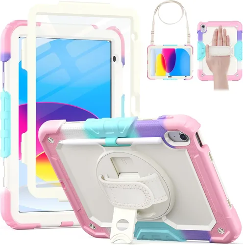 Vista 11 de HXCASEAC - Funda para iPad A16 de 11ª/10ª generación, protección resistente, con protector de pantalla, soporte para lápiz, soporte giratorio