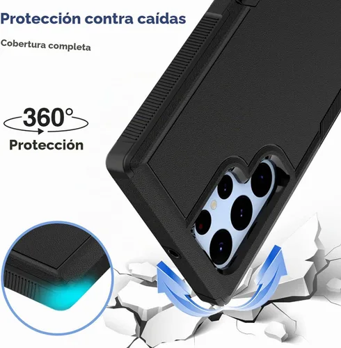Vista 3 de Funda para Samsung Galaxy S22 Ultra: funda protectora de doble capa resistente para teléfono celular, a prueba de golpes, con protector de pantalla