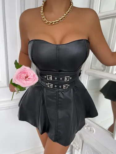 Vista 5 de Alivila. Y Fashion. - Vestido de piel sintética para mujer, estilo corsetería steampunk, para fiestas o clubes.