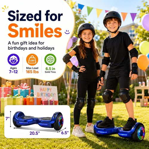 Vista 4 de Hoverstar Hoverboard para niños de 7 a 12 años, luces Bluetooth y LED, 2026 Azul
