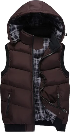 Vista 53 de WENKOMG1 Chaleco con capucha con doble cremallera para hombre, abrigo de color sólido, abrigo cálido y grueso, sin mangas, chaqueta suelta