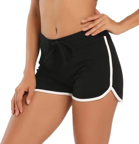 Vista 2 de HDE Pantalones cortos de entrenamiento de moda retro con delfines para mujer Negro