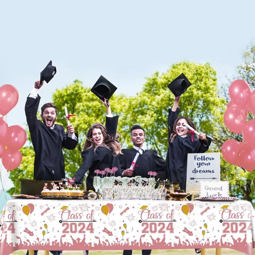 Vista 6 de DUAIAI Decoraciones para fiestas de graduación 2024, paquete de 3 manteles de graduación de tamaño grande, 54 x 108 pulgadas, decoración de plástico
