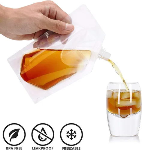 Vista 5 de Frascos de Plástico-Corredores de Ron Bolsas de Licor de Plástico para Colar Alcohol, A Prueba de Fugas, Sin BPA, Kit de Frasco de Viaje de Jugo