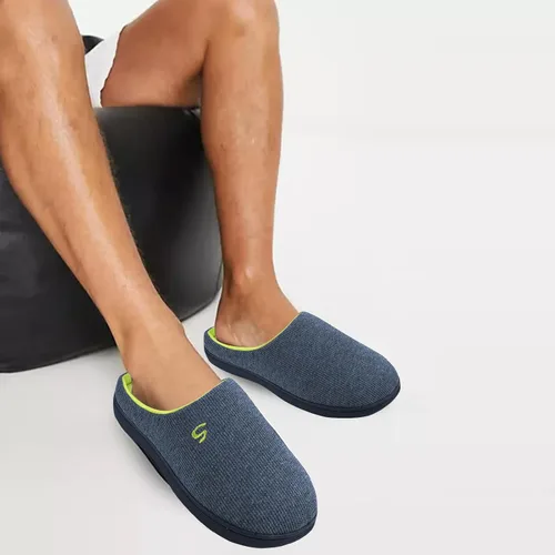 Vista 8 de Pantuflas de espuma viscoelástica para hombre, pantuflas de casa para hombre, cómodas y transpirables, textura de mezcla de algodón, forro