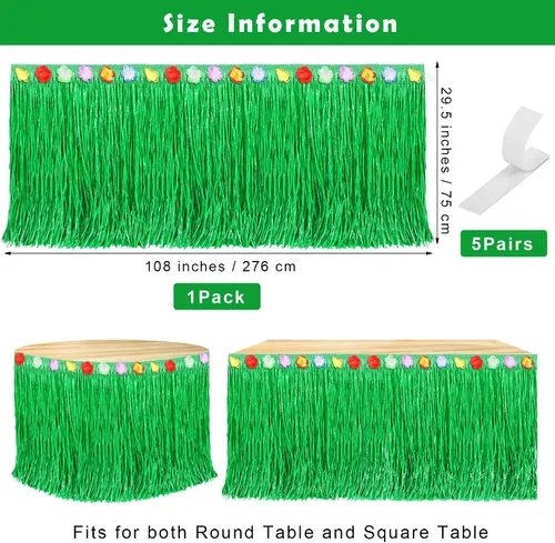 Vista 2 de Fovths Luau - Falda de mesa de hierba natural de 9 pies x 29.5 pulgadas, falda de mesa hawaiana para decoraciones de fiesta hawaiana tropical, Verde