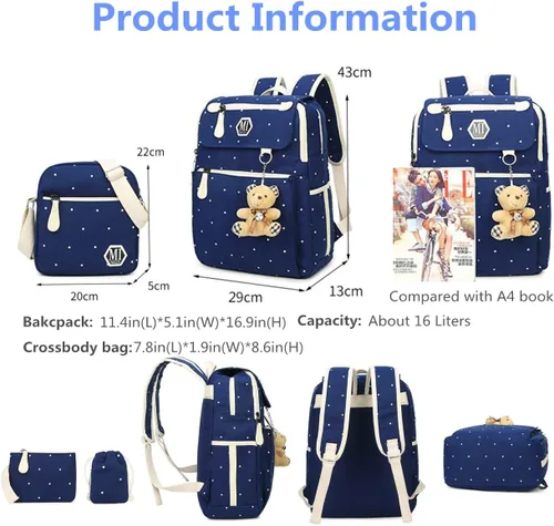 Vista 5 de Juego de 3 mochilas para niñas para escuela primaria, bolsas escolares informales, mochilas para libros