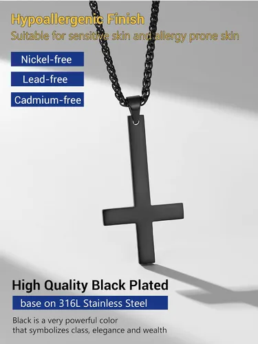 Vista 6 de PROSTEEL Inverted Cross/Leviathan Cross Pendant Necklace for Men Women Negro