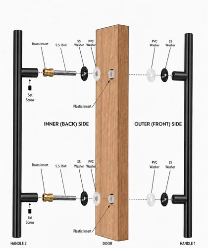 Vista 9 de Prima Decorative - Manija larga para puerta, manija de puerta de entrada de 18 pulgadas, forma redonda en forma de "H", acero inoxidable 304 - Negro