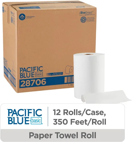 Vista 2 de Rollos de papel toalla Georgia-Pacific Blue Basic de PRO, color blanco, 28706, 350 pies por rollo, 12 rollos por caja
