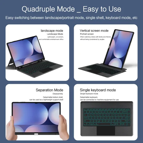 Vista 6 de Funda de teclado para Samsung Galaxy Tab A8 de 10.5 pulgadas 2022, retroiluminación de 7 colores, trackpad multitáctil, funda magnética desmontable