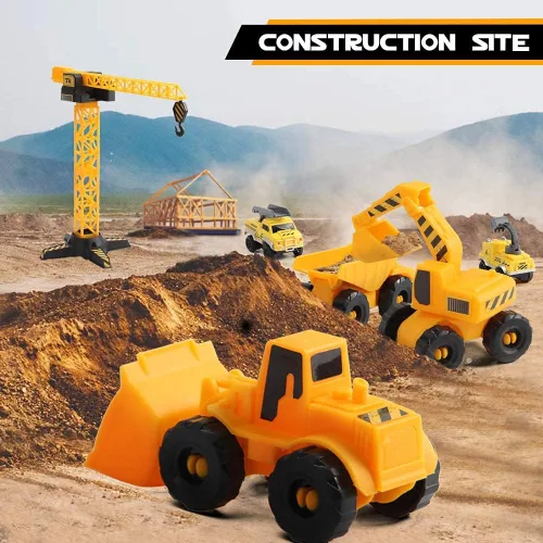 Vista 7 de Juego de pistas de carreras de construcción, pistas de tren flexibles con 2 vehículos eléctricos de carreras de construcción con luces, juguetes