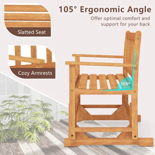 Vista 9 de Tangkula Banco planeador de madera de acacia para 2 personas, resistente 800 libras, sofá biplaza mecedora para patio con asiento y respaldo