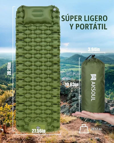 Vista 6 de Almohadilla de dormir de camping AKSOUL: Colchón de aire autoinflable ultraligero y compacto, almohadilla inflable ligera conectable con bomba
