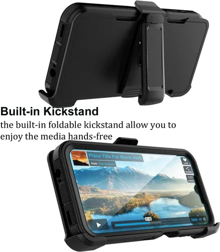 Vista 6 de Funda para teléfono Galaxy A14 5G, para Samsung A14 5G con clip para cinturón con [protector de pantalla incorporado] protector de pie resistente a
