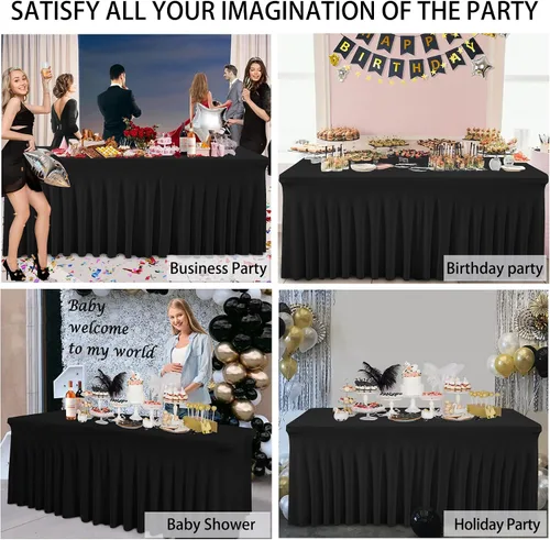 Vista 9 de Besutolife - Faldas de mesa de elastano negro para mesas rectangulares de 4 pies, diseño de una pieza, mantel para fiestas de cumpleaños, bodas