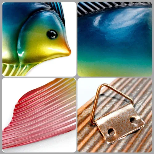 Vista 4 de FANWNKI Juego de 3 esculturas de metal para decoración de pared de peces para exteriores, interiores, para colgar en la piscina, hogar, porche