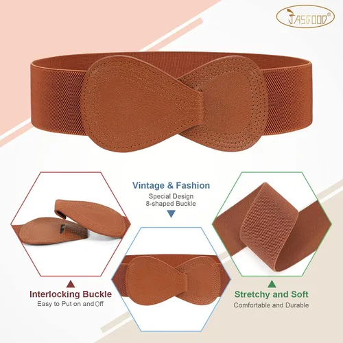 Vista 2 de JASGOOD Paquete de 3 cinturones elásticos para mujer para vestido, cinturones elásticos anchos vintage