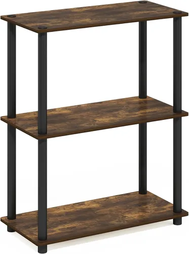 Vista 8 de Furinno Turn-N-Tube - Estantes de almacenamiento, estante para libros de 3 niveles, estante esquinero, estantes abiertos sin herramientas