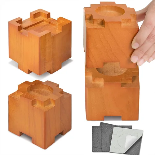 Vista 10 de Elevadores de madera de 3.5 pulgadas con almohadilla de goma antideslizante, elevadores de muebles resistentes y seguros, elevadores de cama Large