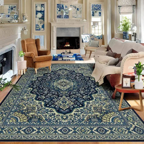 Vista 9 de Fashionwu Alfombra larga para pasillo, alfombra floral que no desprende pelusa, alfombra grande oriental envejecida, larga para baño, sala de estar