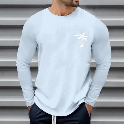 Vista 3 de Camisetas de manga larga para hombre, transpirables, con cuello redondo, térmicas, ajuste regular, camisetas elegantes y cómodas