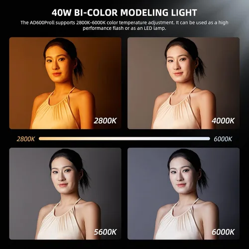 Vista 6 de GODOX AD600 Pro II AD600Pro II - Estroboscópico flash para exteriores, 2.4G TTL Studio Flash HSS 1/8000s, luz de modelado bicolor de 40 W, batería