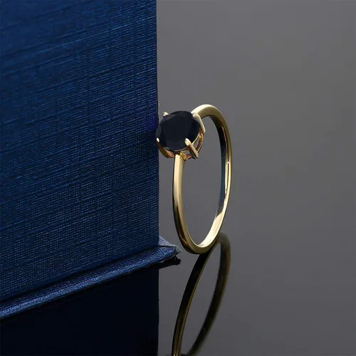 Vista 4 de Gem Stone King Anillo de compromiso solitario con piedra preciosa de oro amarillo de 10 quilates Redondo de 0.236 in Anillo de compromiso