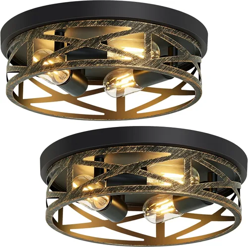 Vista 10 de SKEJAO Lámpara de techo de montaje empotrado, lámpara de techo vintage de metal negro de 2 luces, accesorios de iluminación retro rústicos