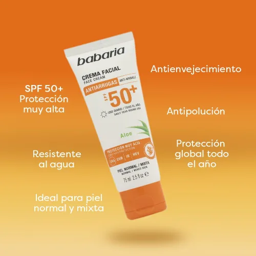 Vista 3 de Babaria Aloe Vera Crema Solar Facial SPF 50+ UVA/UVB 2.5 fl oz